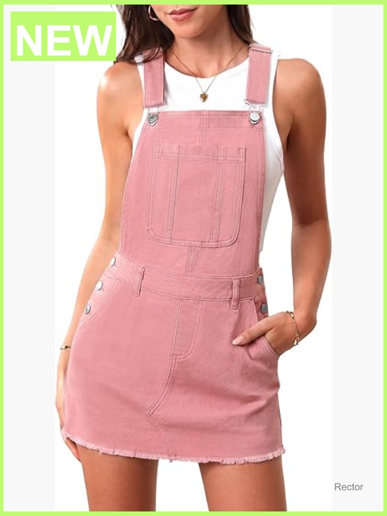 High Stretch Denim Overalls Mini Dress With Pockets Adjustable Straps